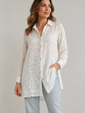 Vintage Marc Jacobs sheer burnout jacquard tunic button-down shirt